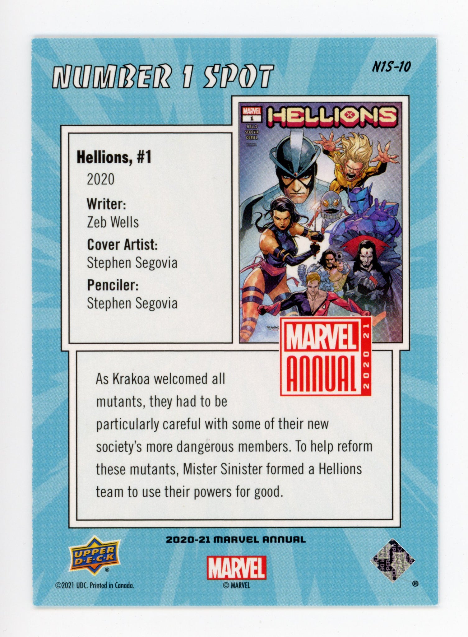 2020-2021 Hellions Number 1 Spot Upper Deck Marvel Annual # N1S-10