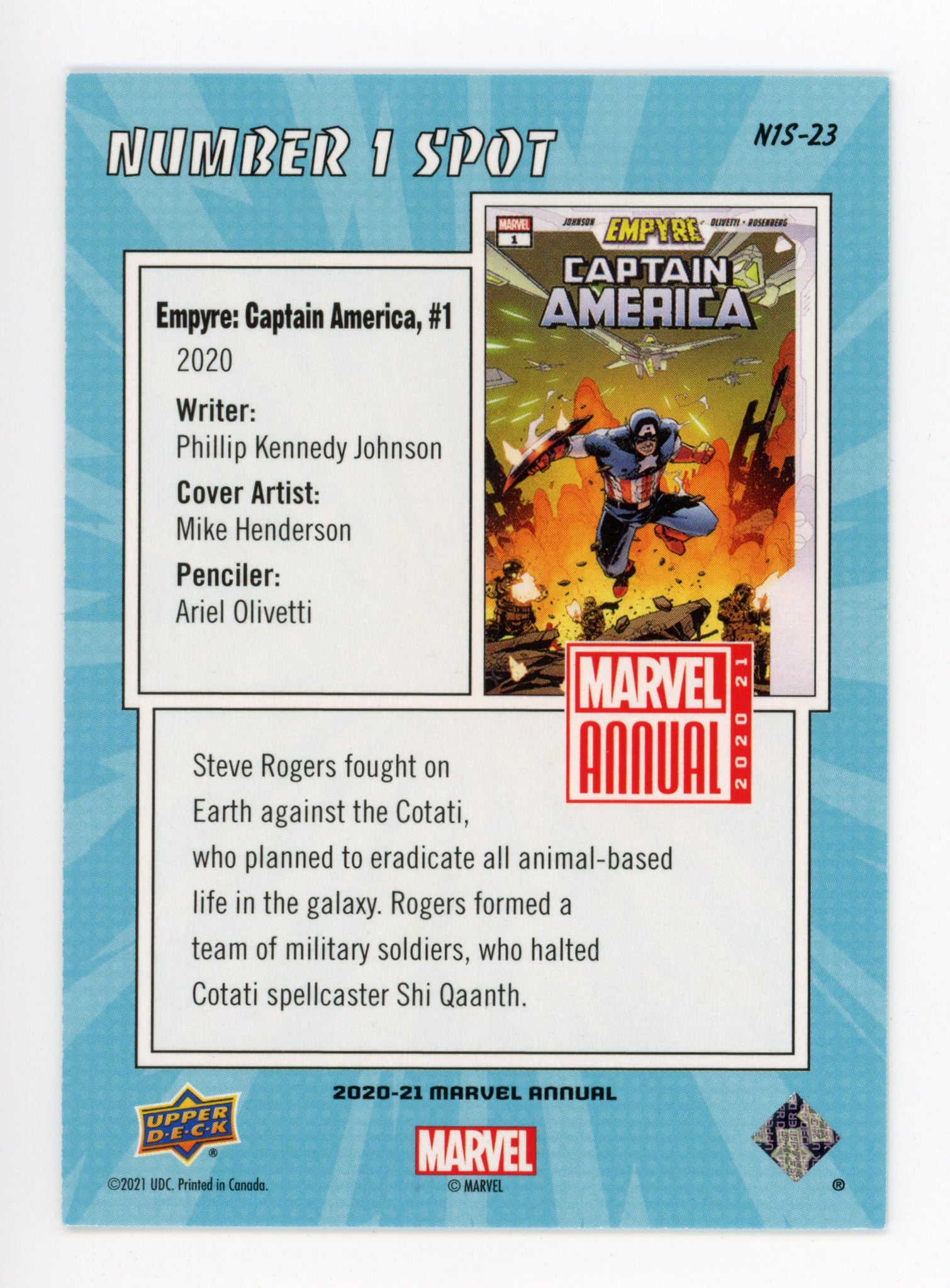 2020-2021 Captain America Number 1 Spot Upper Deck Marvel Annual # N1S-23
