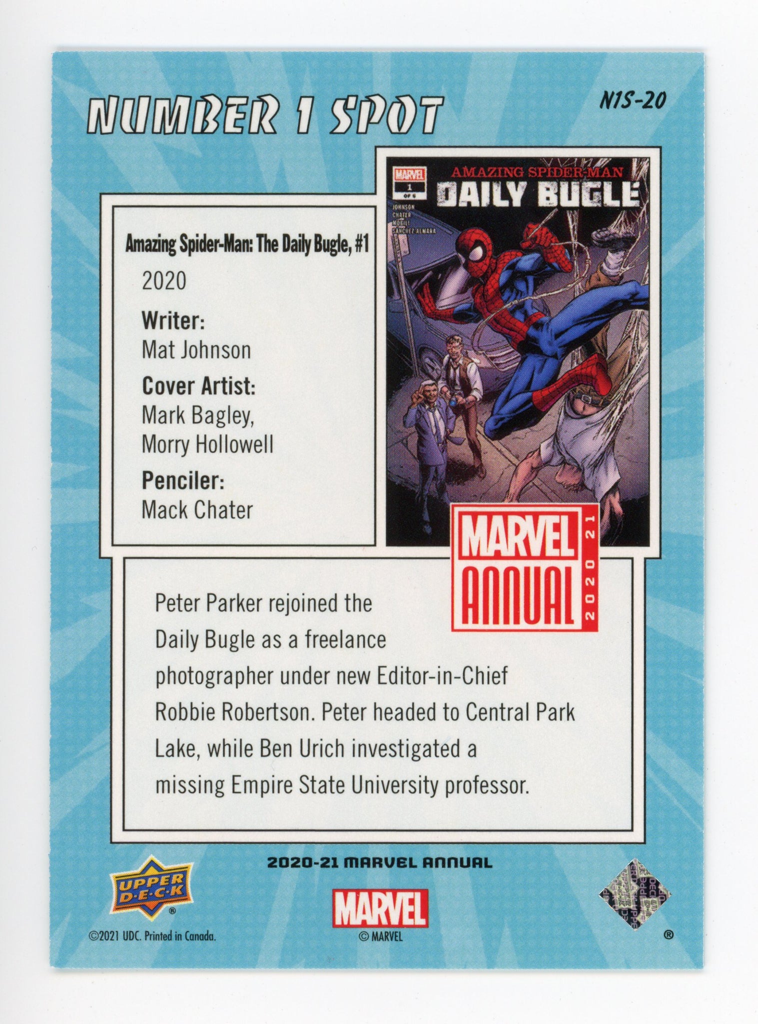 2020-2021 Amazing Spider-Man Number 1 Spot Upper Deck Marvel Annual # N1S-20