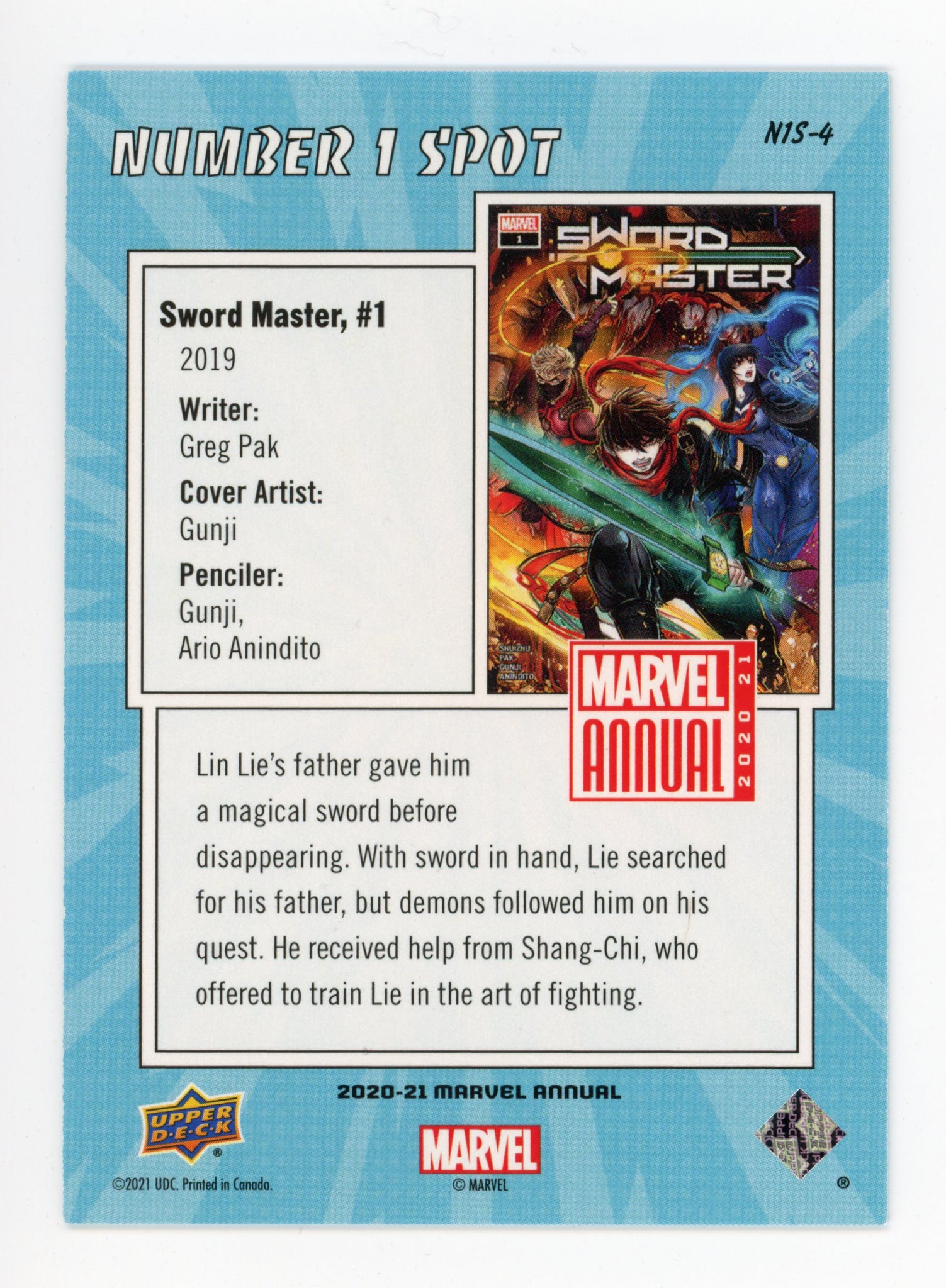 2020-2021 Sword Master Number 1 Spot Upper Deck Marvel Annual # N1S-4