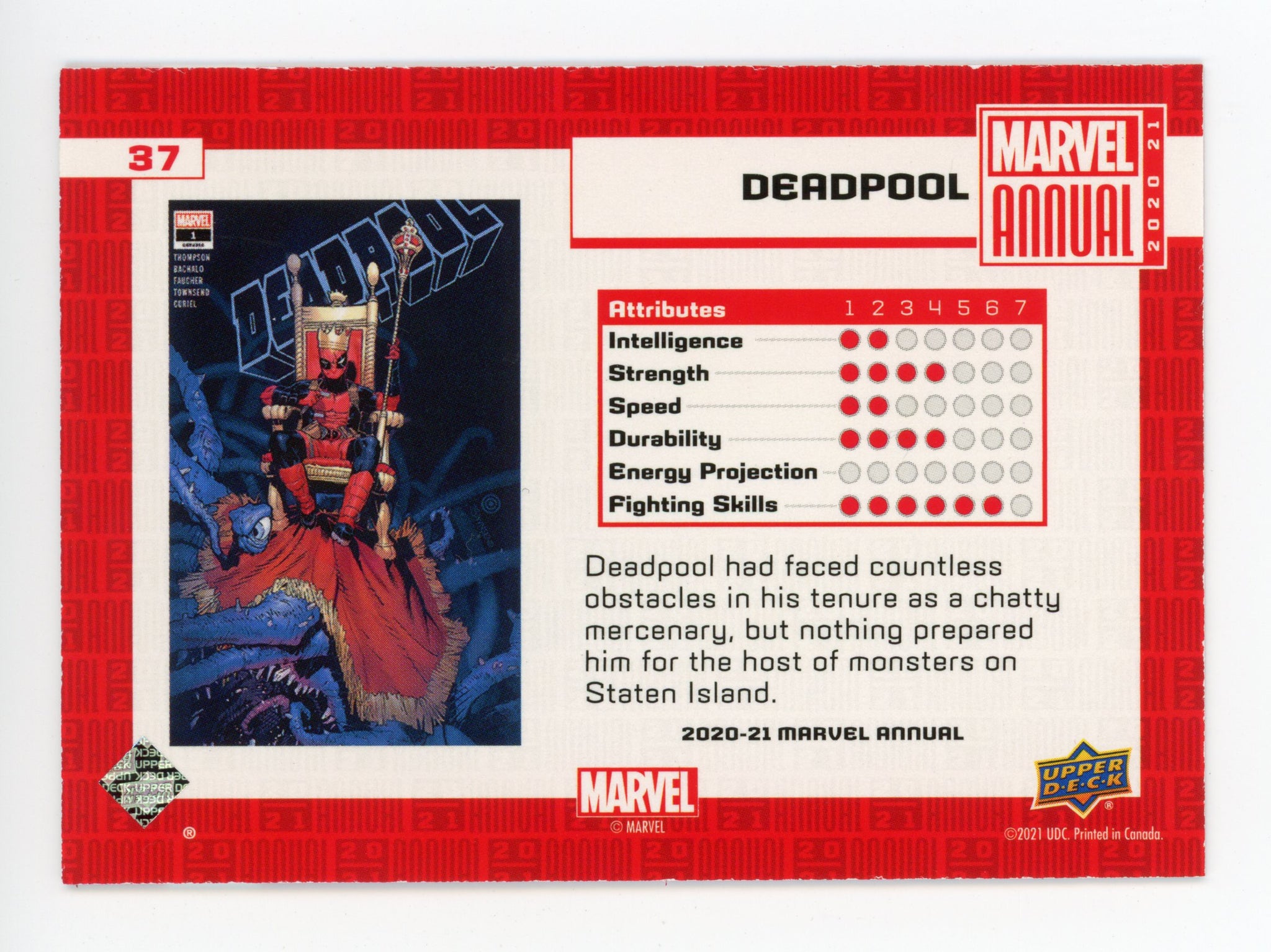 2020-2021 Deadpool Variant Tier 4 Upper Deck Marvel Annual # 37