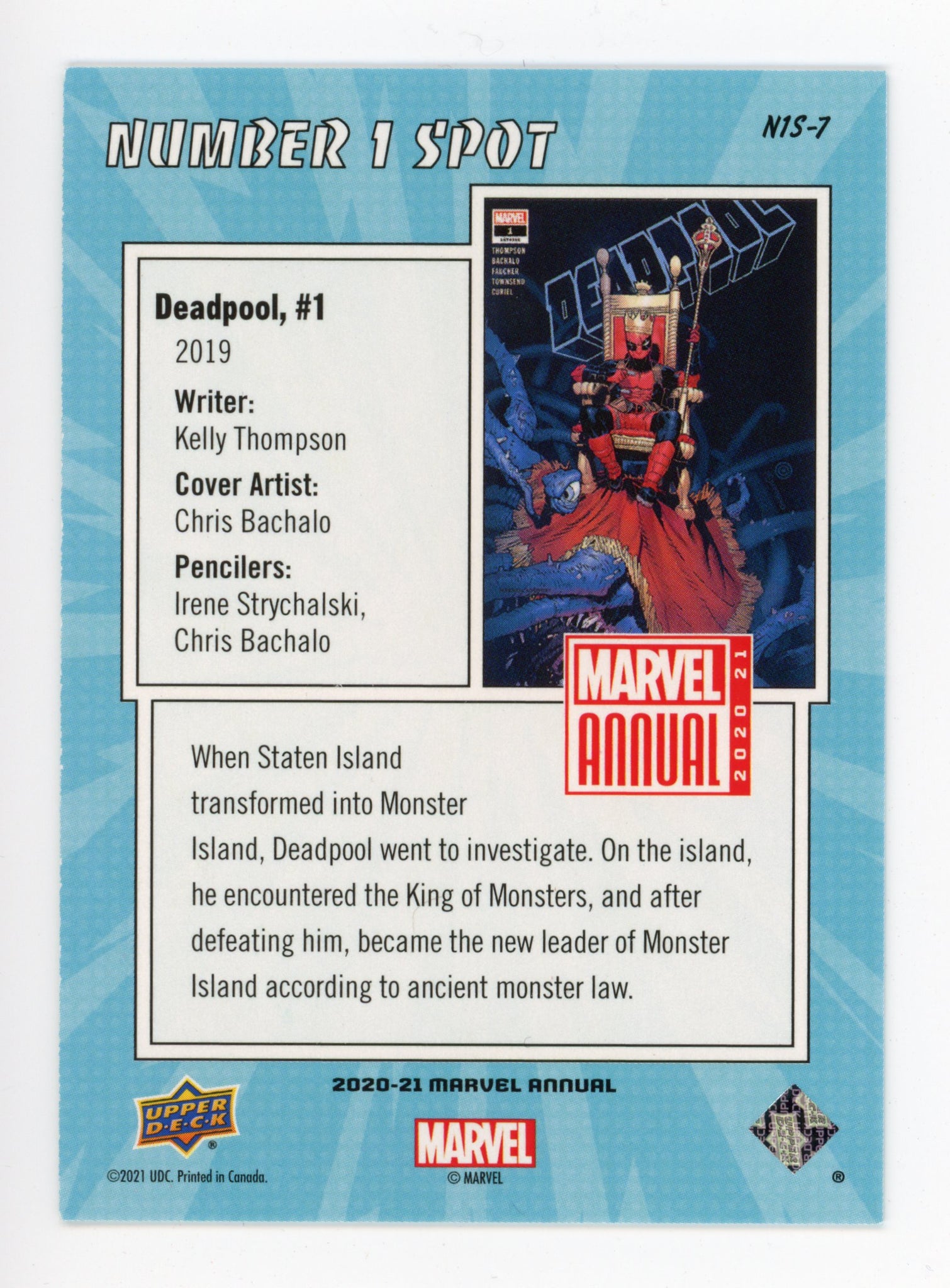 2020-2021 Deadpool Number 1 Spot Upper Deck Marvel Annual # N1S-7