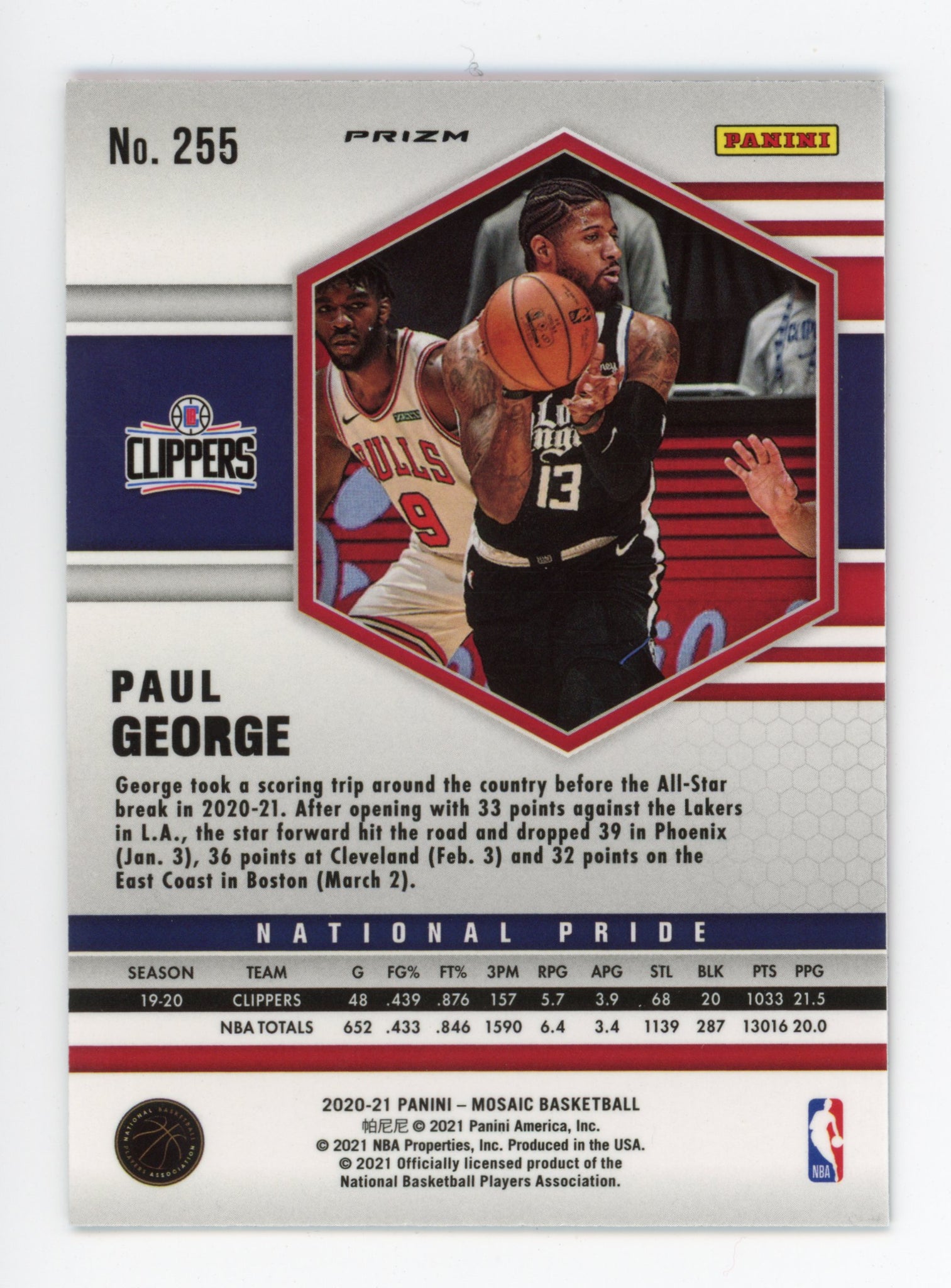 2020-2021 Paul George National Pride Mosaic Panini Los Angeles Clippers # 255