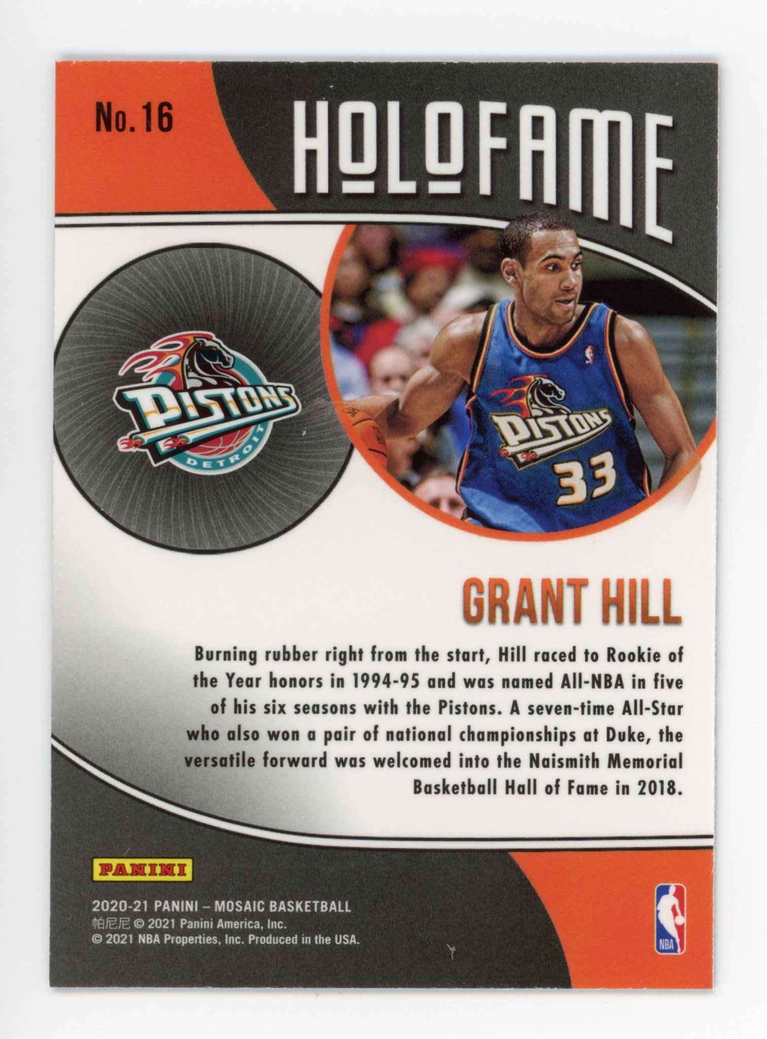 2020-2021 Grant Hill Hol O Fame Mosaic Panini Detroit Pistons # 16
