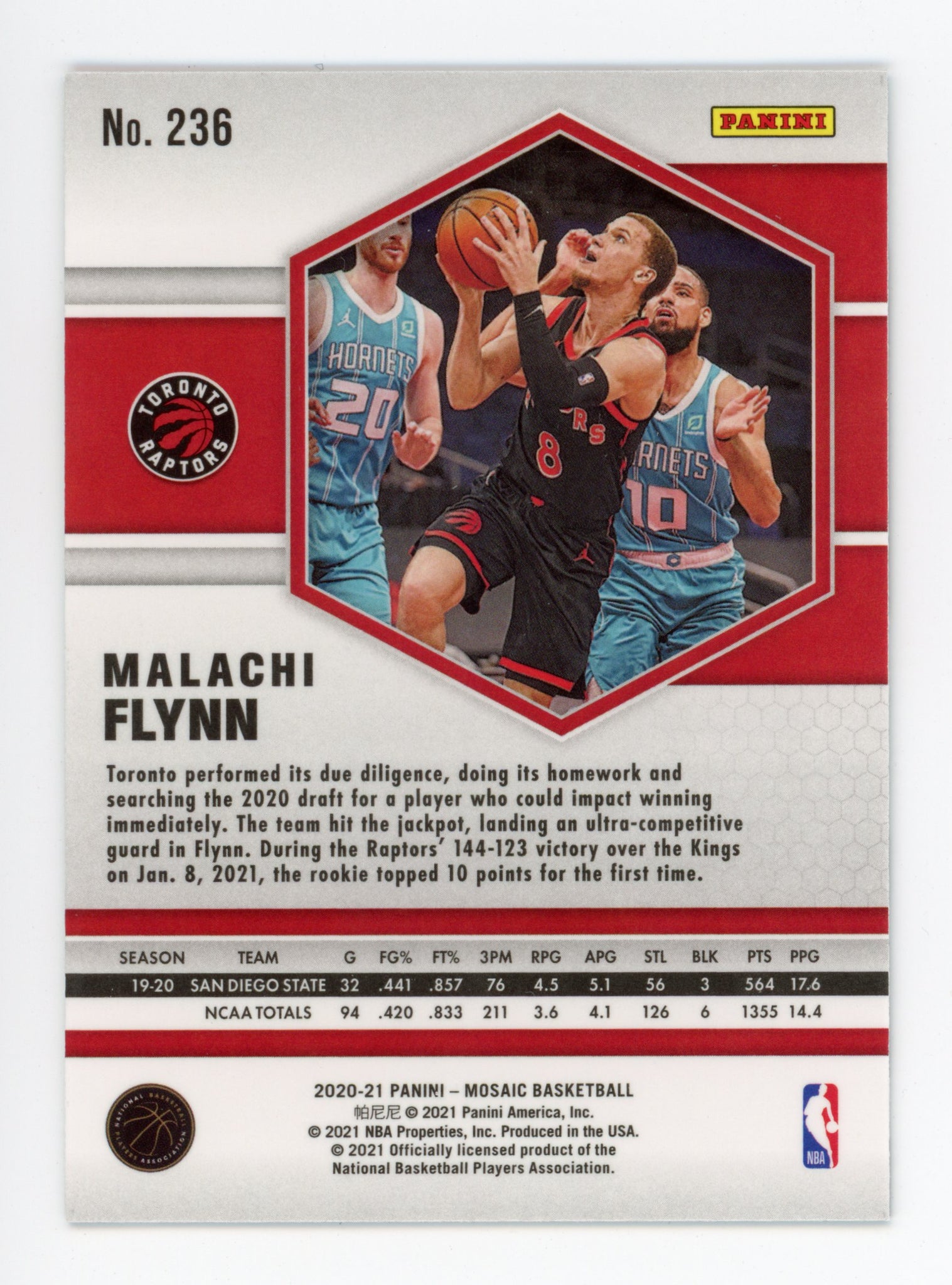 2020-2021 Malachi Flynn Rookie Mosaic Panini Toronto Raptors # 236