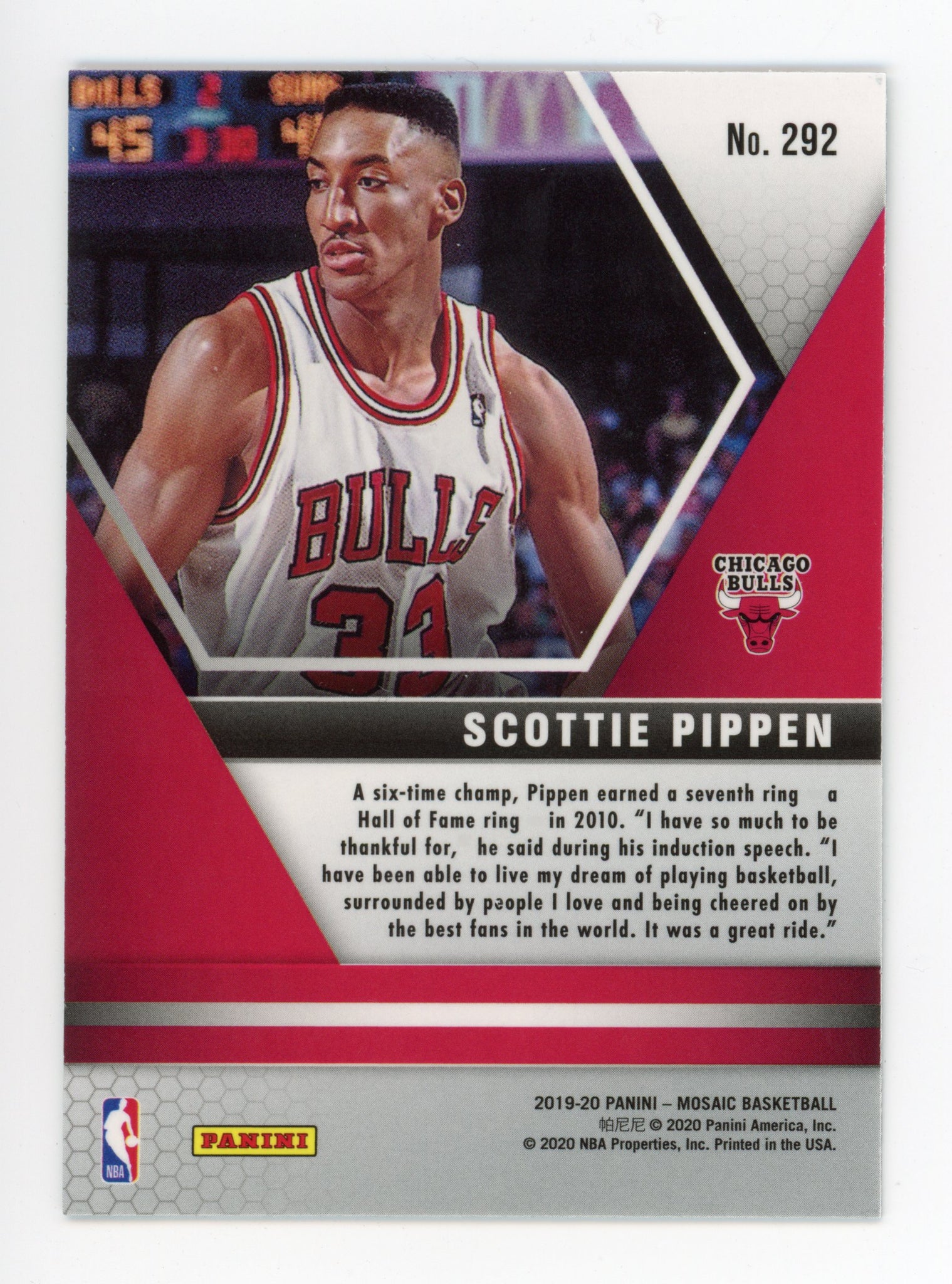 2020-2021 Scottie Pippen Hall Of Fame Mosaic Panini Chicago Bulls # 292
