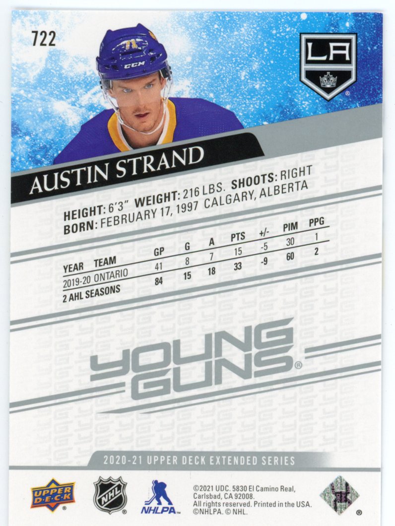 2020-2021 Austin Strand Young Guns Upper Deck Extended Series Los Angeles Kings # 722