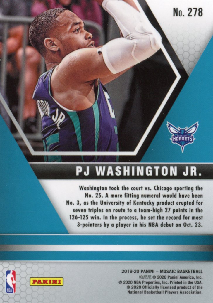 2020-2021 PJ Washington JR Rookie NBA Debut Mosaic Panini Charlotte Hornets # 278