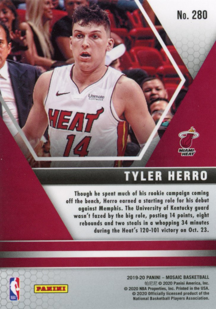 2020-2021 Tyler Herro Rookie NBA Debut Mosaic Panini Miami Heat # 280