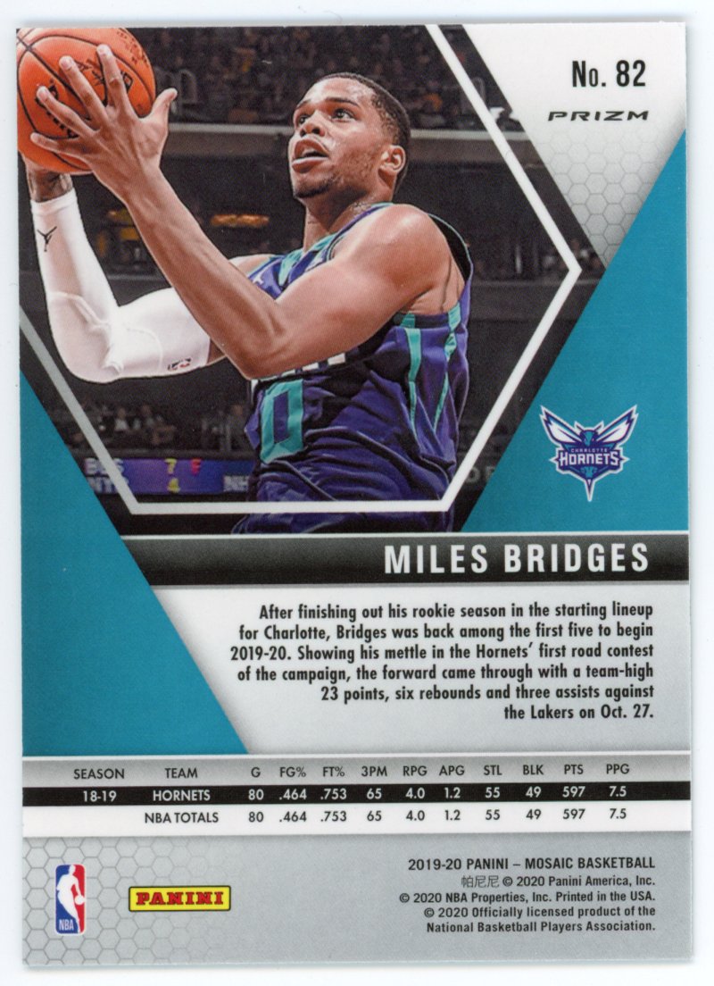 2020-2021 Miles Bridges Prizm Mosaic Panini Charlotte Hornets # 82