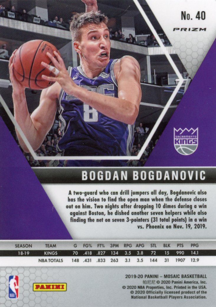 2020-2021 Bogdan Bogdanovic Orange Prizm Mosaic Panini Sacramento Kings # 40