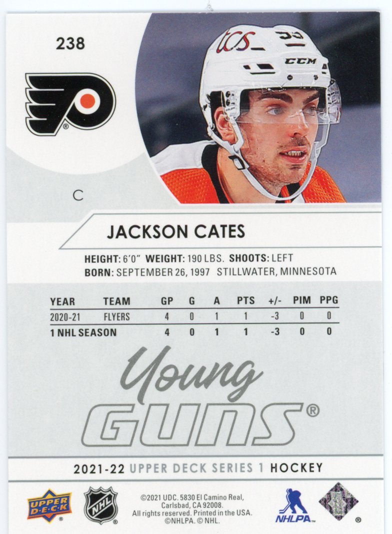 2021-2022 Jackson Cates Young Guns Upper Deck Series 1 Philadelphia Flyers # 238