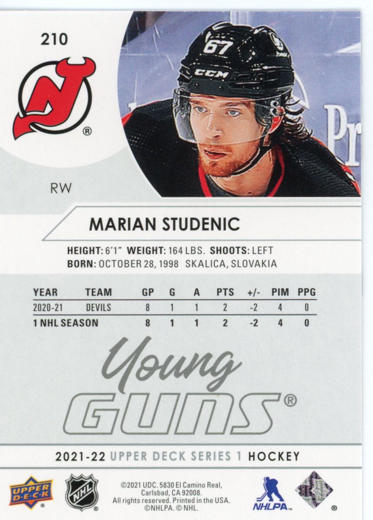 2021-2022 Marian Studenic Young Guns Upper Deck New Jersey Devils # 210