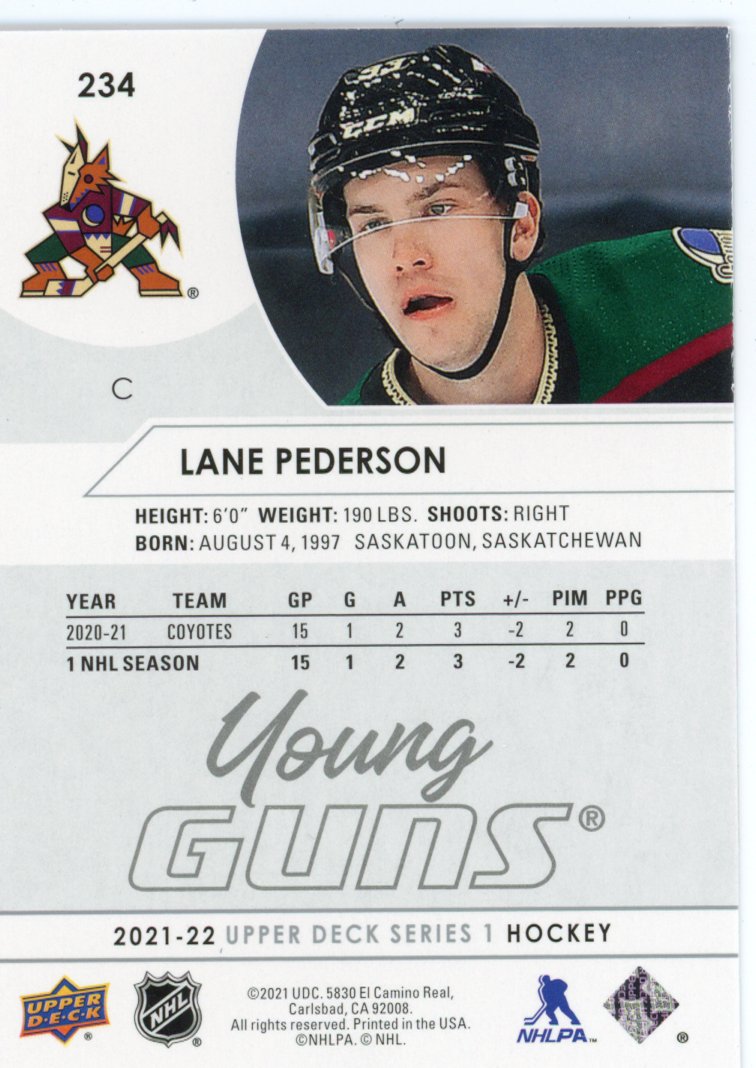 2021-2022 Lane Pederson Young Guns Upper Deck Series 1 Arizona Coyotes # 234