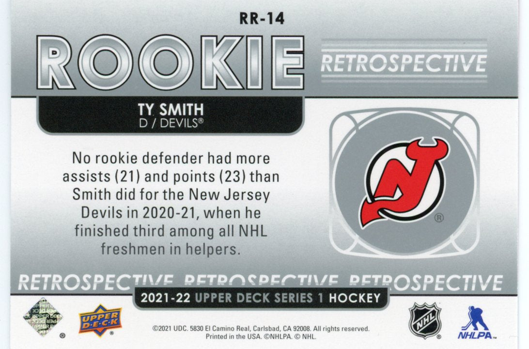 2021-2022 Ty Smith Rookie Retrospective Upper Deck Series 1 New Jersey Devils # RR-14