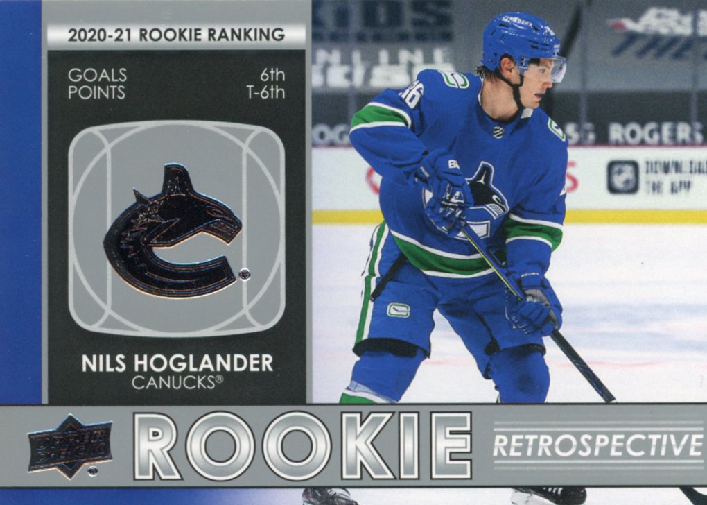 2021-2022 Nils Hoglander Rookie Retrospective Upper Deck Series 1 Vancouver Canucks # RR-9