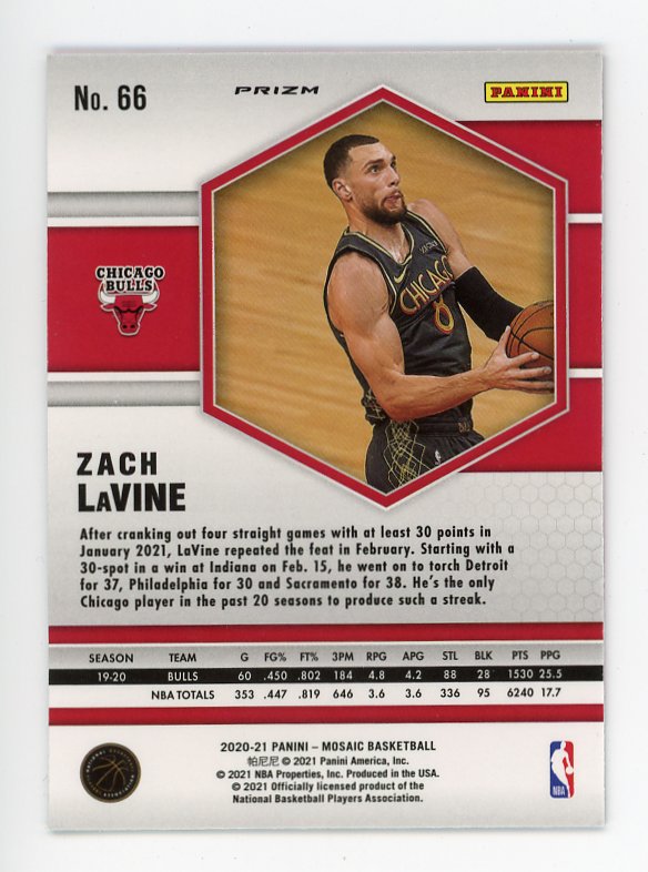 2020-2021 Zach Lavine Pink Prizm Mosaic Panini Chicago Bulls # 66