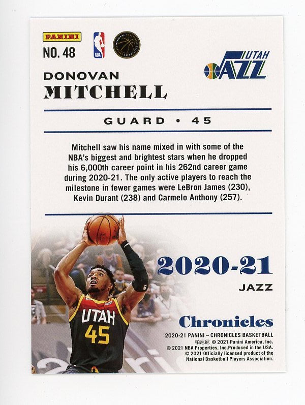 2020-2021 Donovan Mitchell Pink Foil Chronicles Panini Utah Jazz # 48