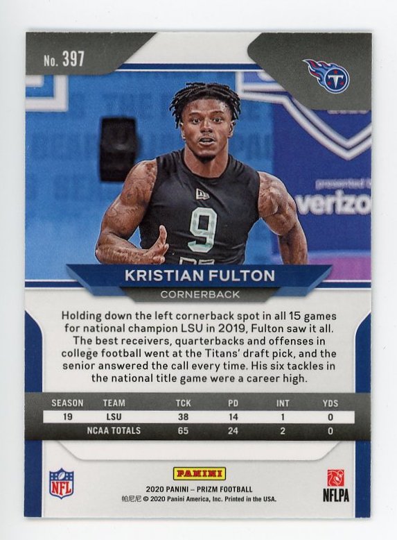 2020 Kristian Fulton Rookie Prizm Panini Tennessee Titans # 397
