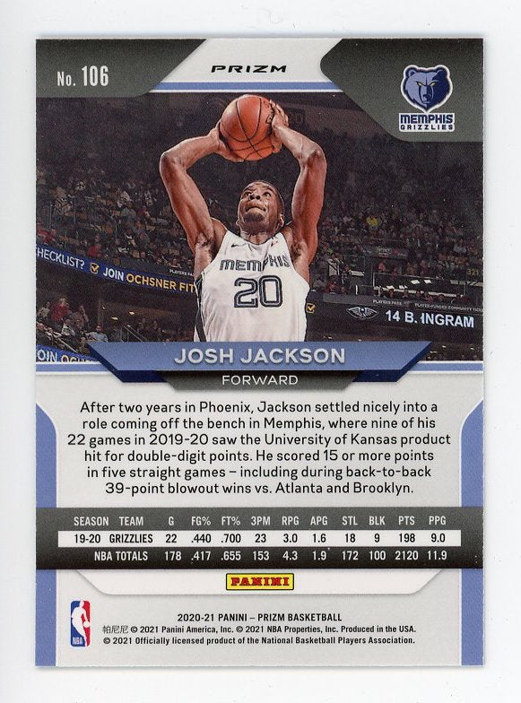 2020-2021 Josh Jackson Red, White And Blue Prizm Panini Memphis Grizzlies # 106