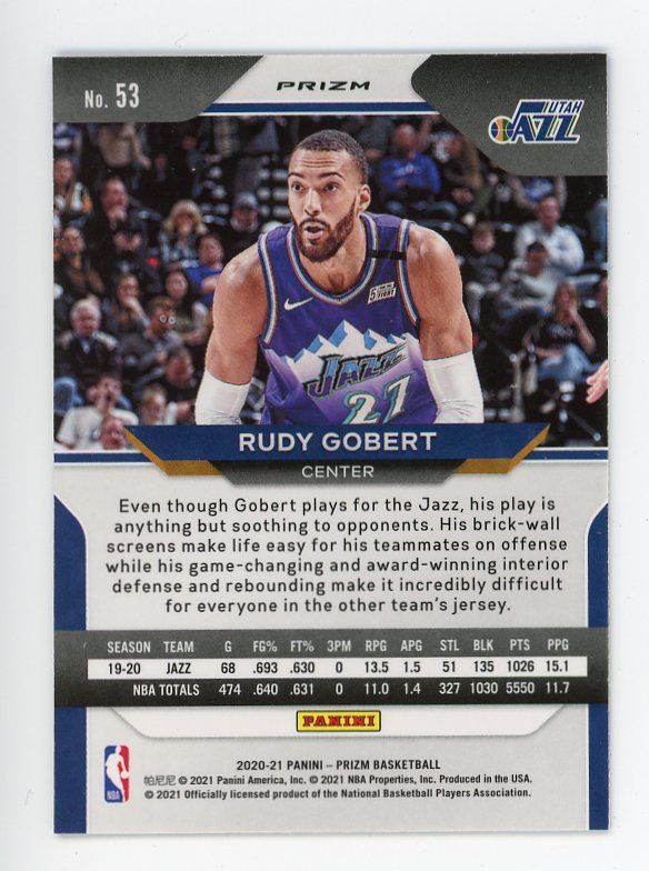 2020-2021 Rudy Gobert Red, White And Blue Prizm Panini Utah Jazz # 53