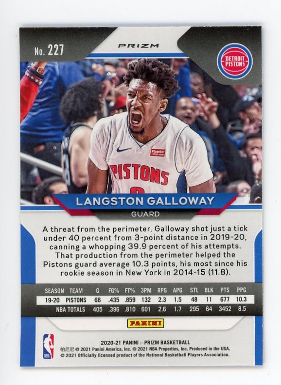 2020-2021 Langston Galloway Red, White And Blue Prizm Panini Detroit Pistons # 227