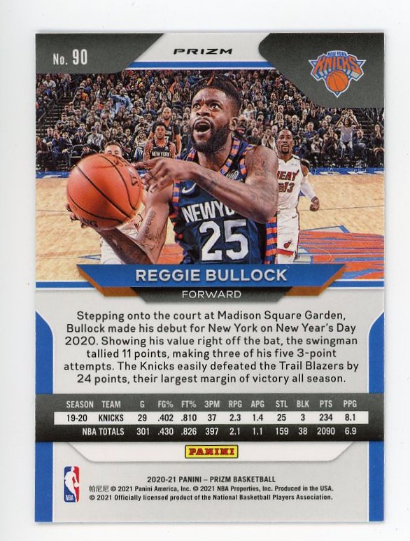 2020-2021 Reggie Bullock Red, White And Blue Prizm Panini New York Knicks # 90