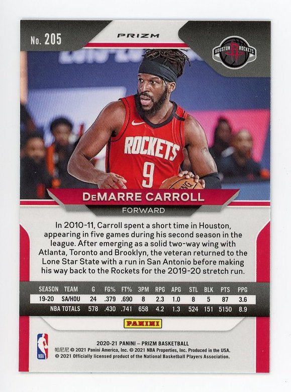 2020-2021 Demarre Carroll Hyper Prizm Panini Houston Rockets # 205