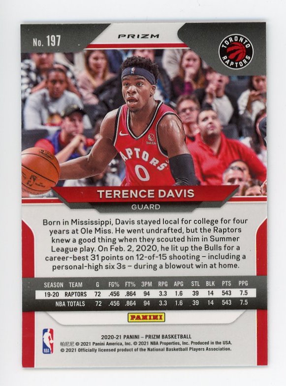 2020-2021 Terence Davis Silver Prizm Panini Toronto Raptors # 197