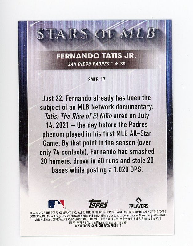 2021-2022 Fernando Tatis JR Stars Of MLB Topps San Diego Padres # SMLB-17