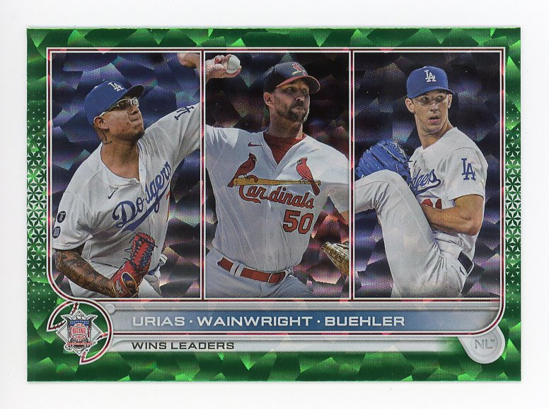 2020-2021 Julio Urias, Adam Wainwright And Walker Buehler Green Ice Foil #d /499 Topps Los Angeles Dodgers #105
