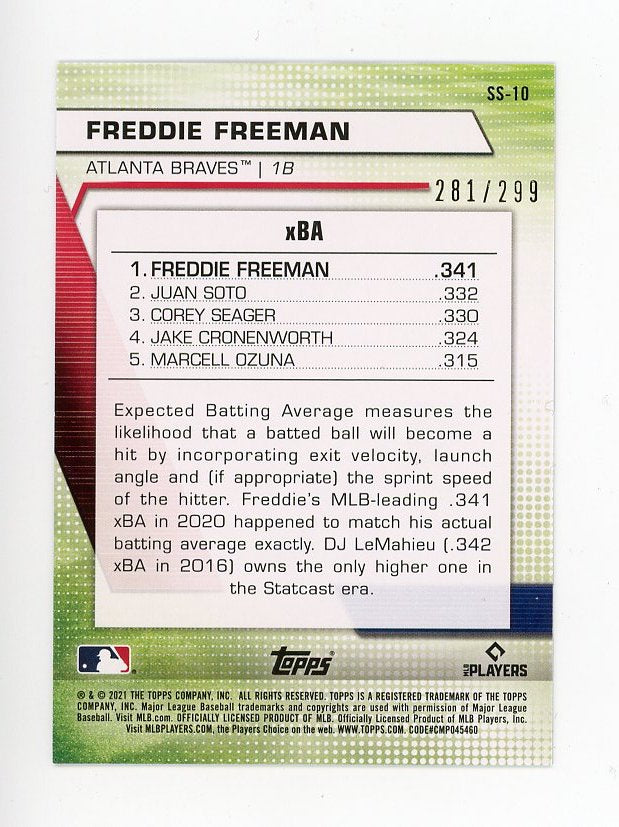2021-2022 Freddie Freeman Significant Statistics #d /299 Atlanta Braves # SS-10