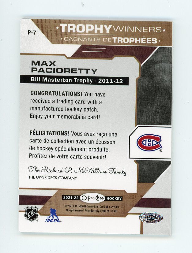 2021-2022 Max Pacioretty Trophy Winners Patch OPC Montreal Canadiens # P-7