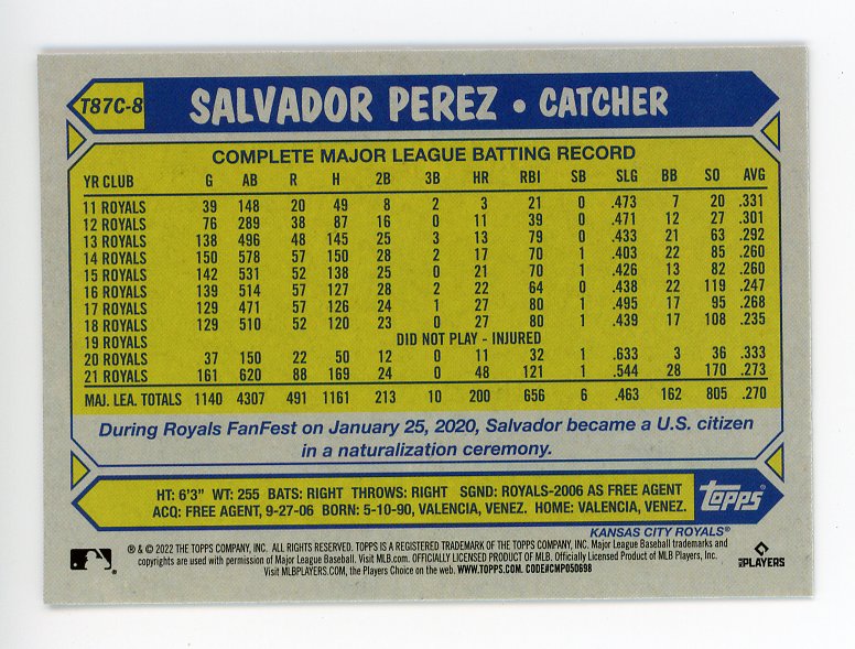 2022 Salvador Perez Chrome Mojo Topps Kansas City Royals # T87C-8