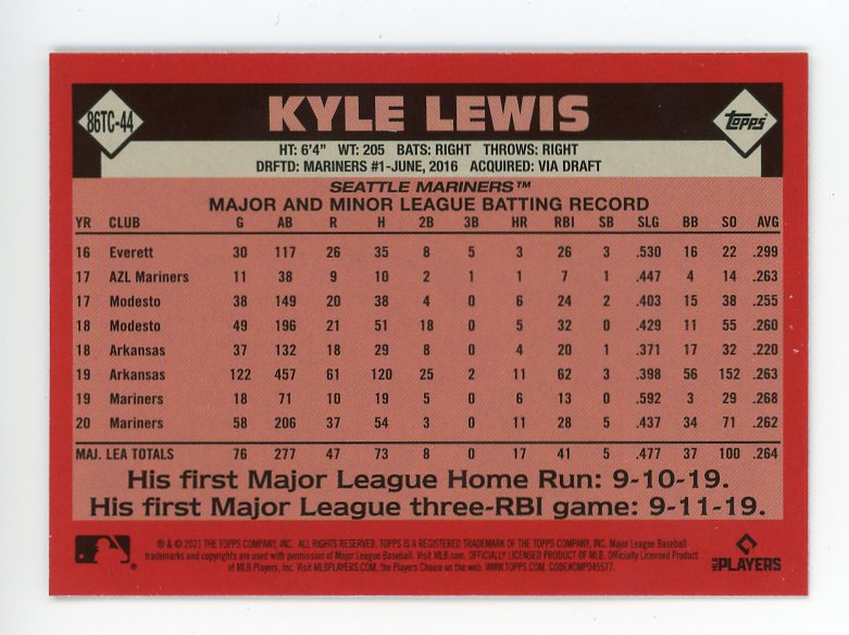 2021 Kyle Lewis Chrome Mojo Topps Seattle Mariners # 86TC-44