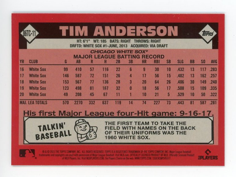 2021 Tim Anderson Chrome Mojo Topps Chicago White Sox # 86TC-11