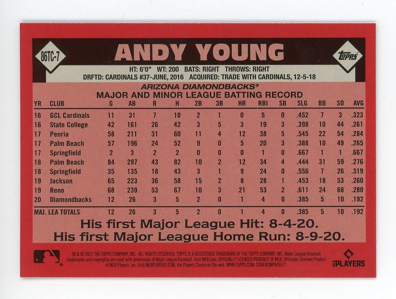 2021 Andy Young Rookie Chrome Mojo Topps Arizona Diamondbacks # 86TC-7