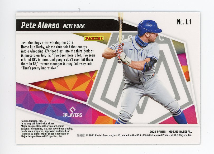 2021 Pete Alonso Launched Mosaic Panini New York Mets # L1