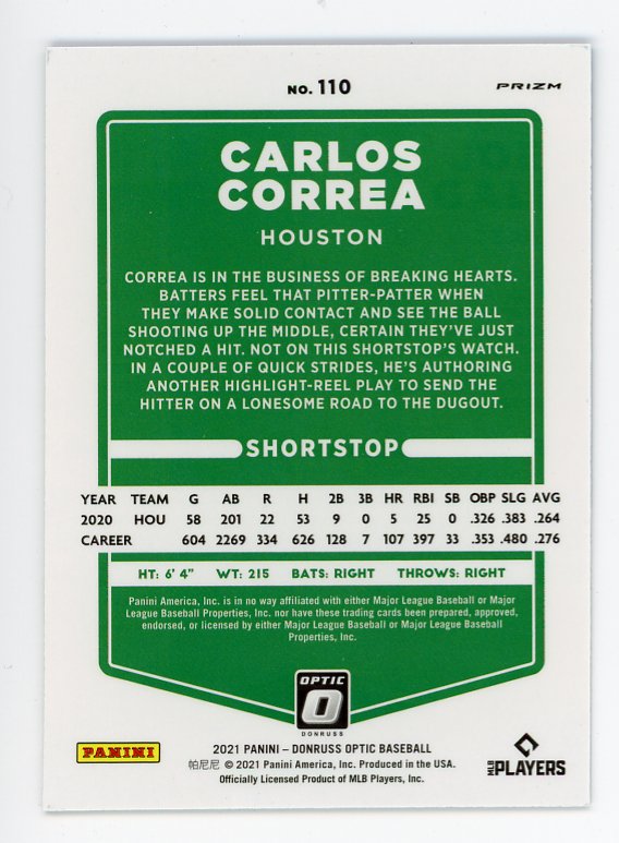 2021 Carlos Correa Carolina Blue And White Optic Panini Houston Astros # 110