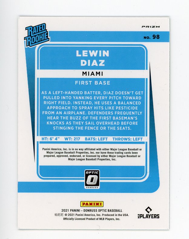 2021 Lewin Diaz Rated Rookie Lime Green Prizm Panini Miami Marlins # 98