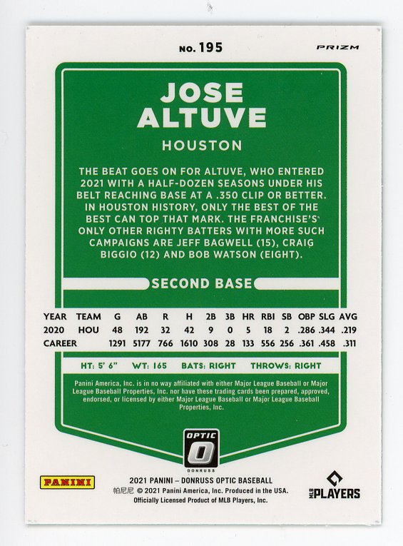 2021 Jose Altuve Lime Green Prizm Panini Houston Astros # 195