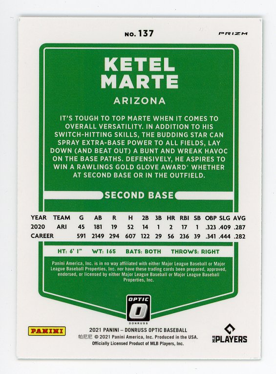2021 Ketel Marte Lime Green Prizm Panini Arizona Diamondbacks # 137