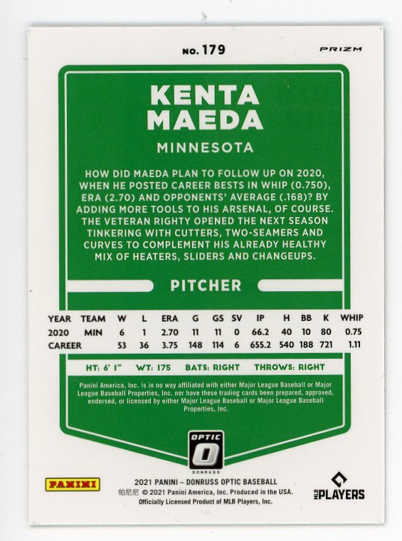 2021 Kenta Maeda Lime Green Prizm Panini Minnesota Twins # 179