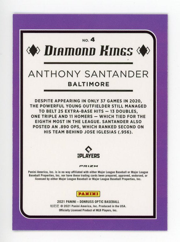 2021 Anthony Santander Diamond Kings Lime Green Optic Panini Baltimore Orioles # 4