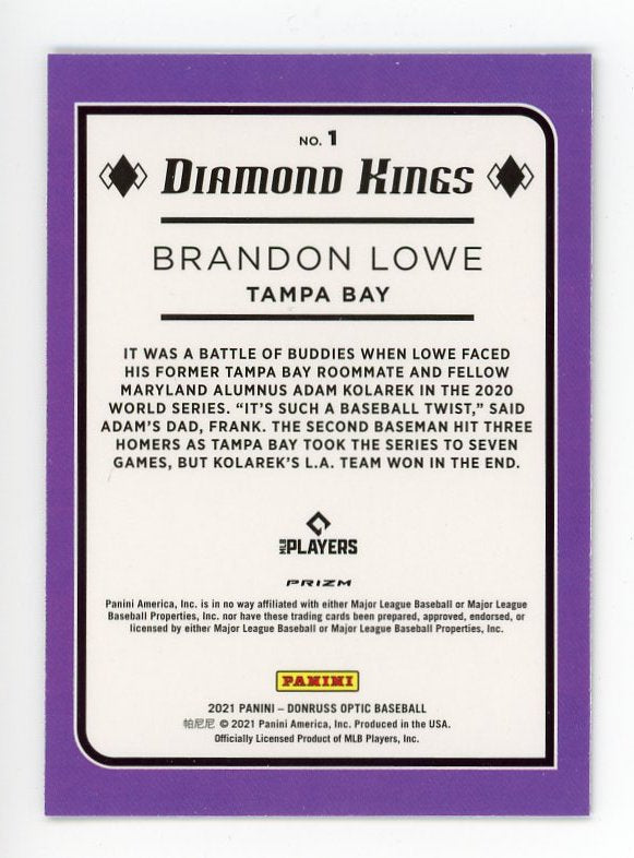 2021 Brandon Lowe Diamond Kings Carolina Blue And White Optic Panini Tampa Bay Rays # 1