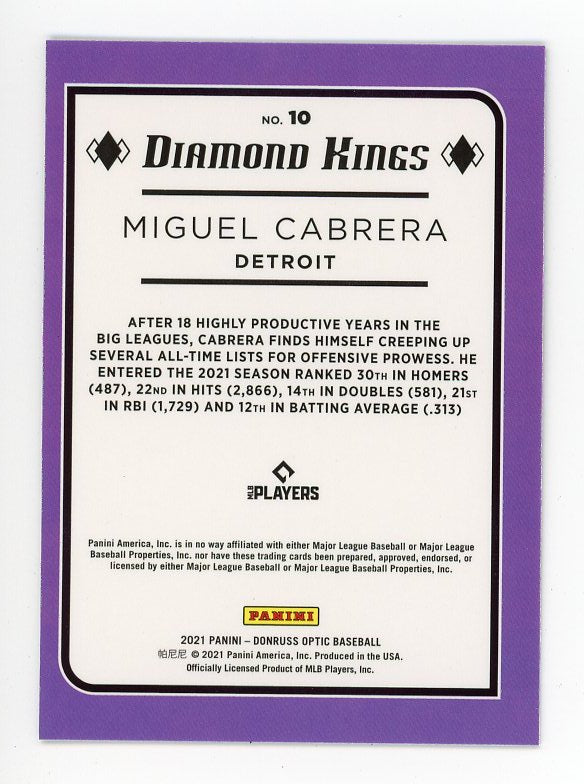 2021 Miguel Cabrera Diamond Kings Optic Panini Detroit Tigers # 10