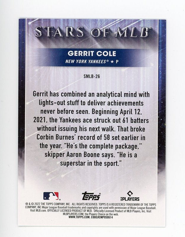 2022 Gerrit Cole Stars Of MLB Topps New York Yankees # SMLB-26