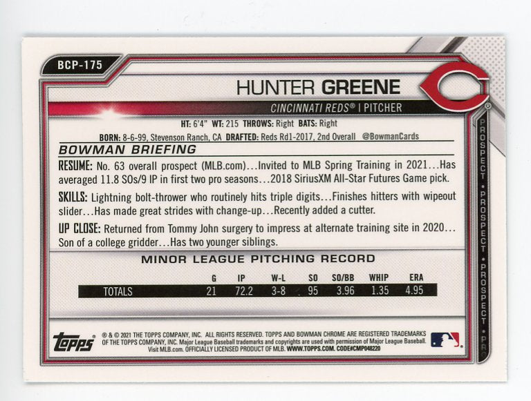 2021 Hunter Greene Mojo Refractor Topps Chrome Cincinnati Reds #BCP-175