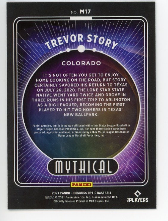2021 Trevor Story Mythical Optic Panini Colorado Rockies # M17