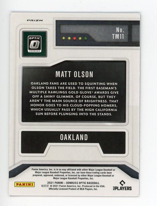 2021 Matt Olson T-Minus 3.2.1 Prizm Optic Panini Oakland Athletics # TM11